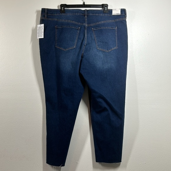 Code Bleu High Rise Straight Ankle Jean Stretch Distressed Raw Hem Dark Wash 20W - Picture 7 of 15